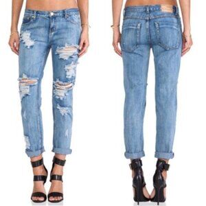 One Teaspoon Boyfriend Awesome Baggy Jeans Distressed Denim straight leg 25